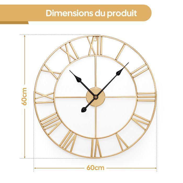 Yorbay Horloge Murale Ronde Pendule Vintage Métal - Ø 60 cm
