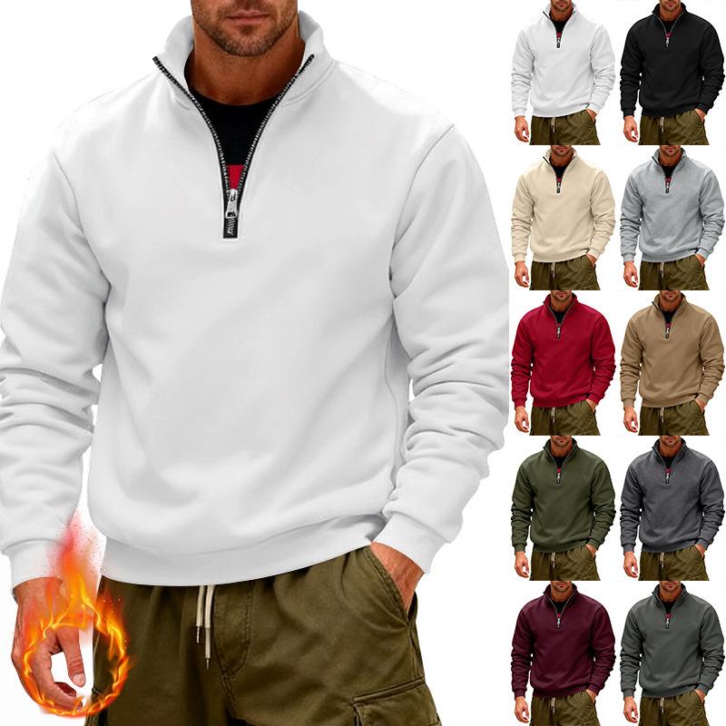 Cross-border Winter Fleece Heavyweight Loose Outdoor Men's Thermal Half-Zip Stand-Up Collar Pullover Sports Hoodie for Men