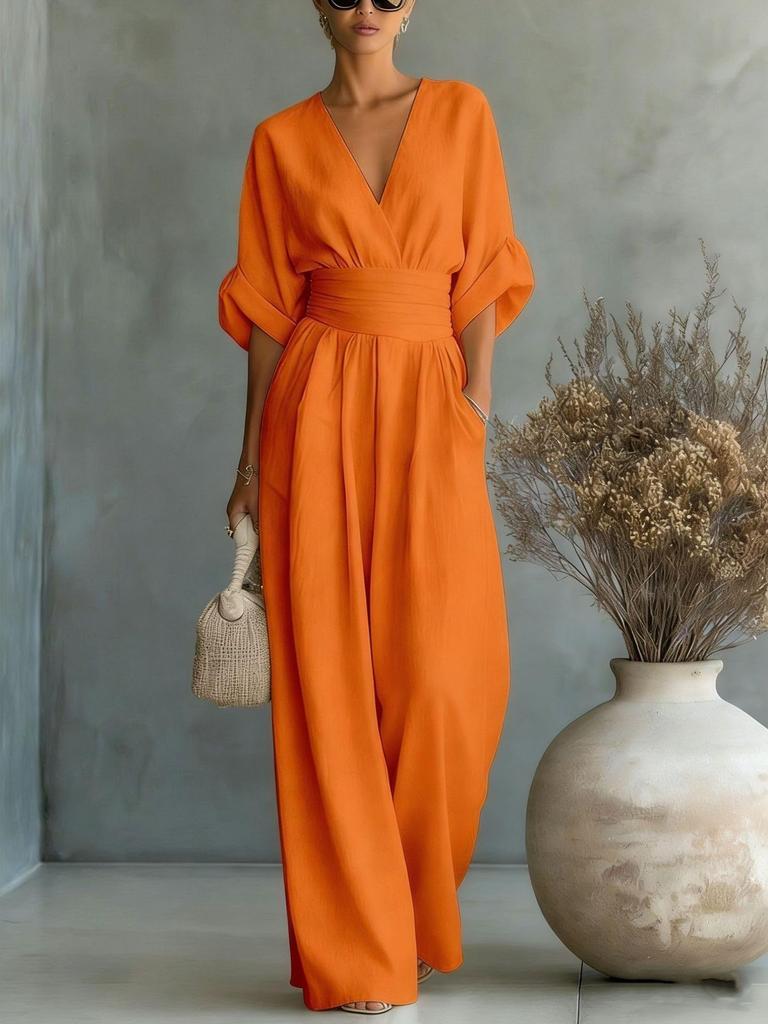 Elegant Waisted V-neck Women’s Jumpsuit