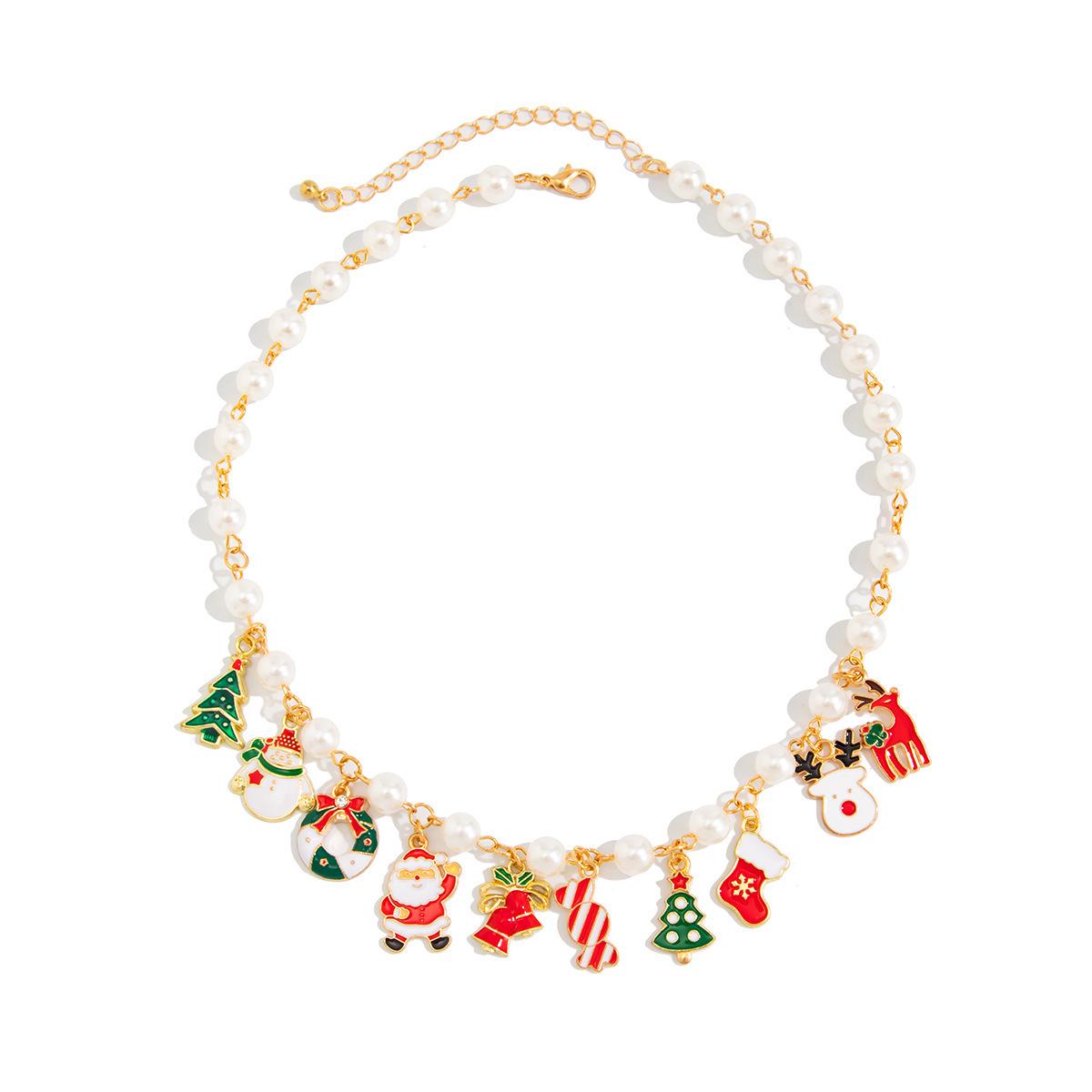 Красочный европейский и американский рождественский браслет-подвеска и жемчужное ожерелье с Сантой, оленем, снеговиком, любовью, сердцем, многоаксессуарный дизайн