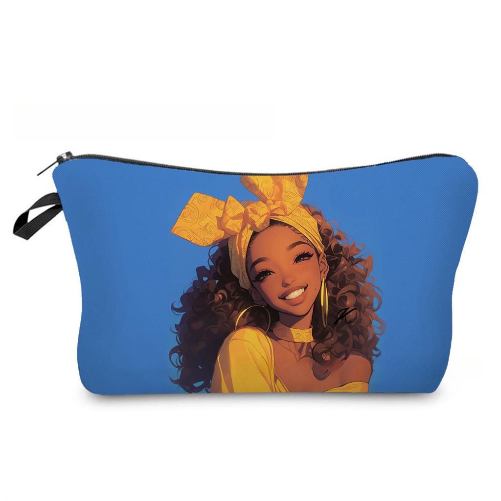 Women Black Girl Print Cosmetic Bag Toiletries Organize Travel Storage Case  6867