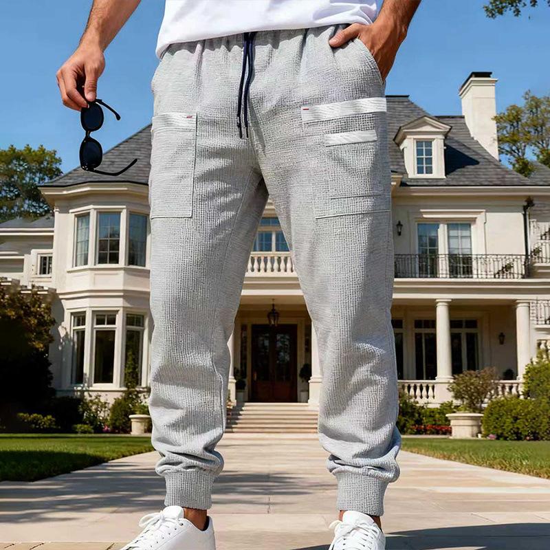 American Spring Autumn Men's Loose Waffle Casual High Street Outdoor Sports Commuting Workwear Breathable Sweatpants