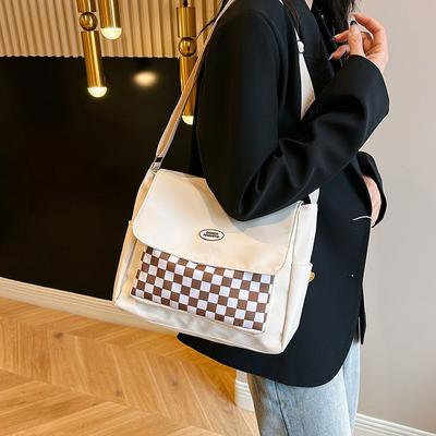 Borsa Messenger da Pendolare di Grande Capacità Borsa a Scacchi Coreana Borsa Crossbody per Ragazze Universitarie Borsa in Tela per lezioni per Studentesse