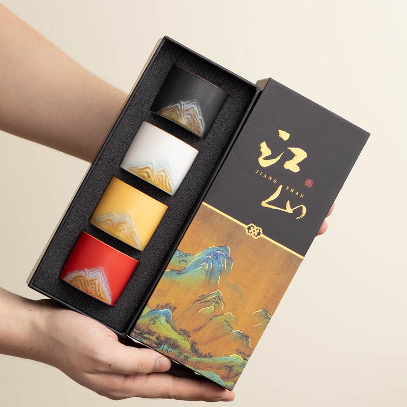 Splendid Jiangshan Master Cup Gift Box Set Teacup Gift Business Gift Thousand Miles Jiangshan Ceramics National Style Light Luxury