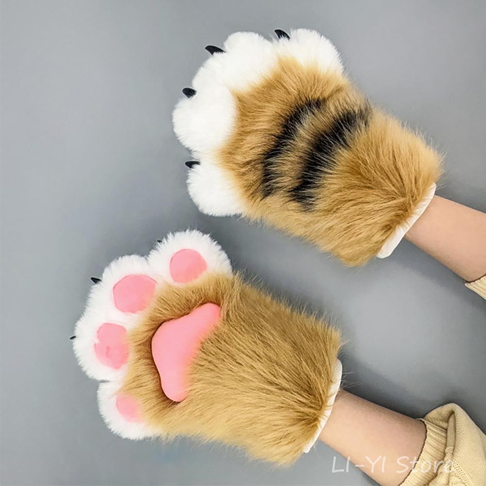 Yiran Sexy Lingerie Women's Furry Tiger Paw Gloves Tiger Halloween Costume Accessories Cosplay Props Plush Anime Beast Animal Paw Gloves Fluffy Mitten Cm