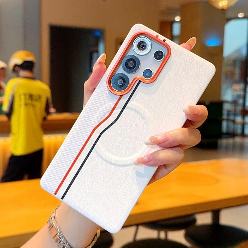 Busienss Sle Race Track Pattern Leather Case For Samsung S26 Ultra S25 Edge S24 Plus For MagSafe Charging Protector Cover