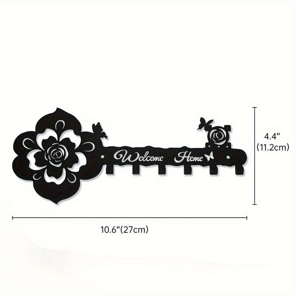 1PC Metal Key Holder, Black Wall Mounted Hook, Ornamental Hanger for Home Decor, Entryway Storage