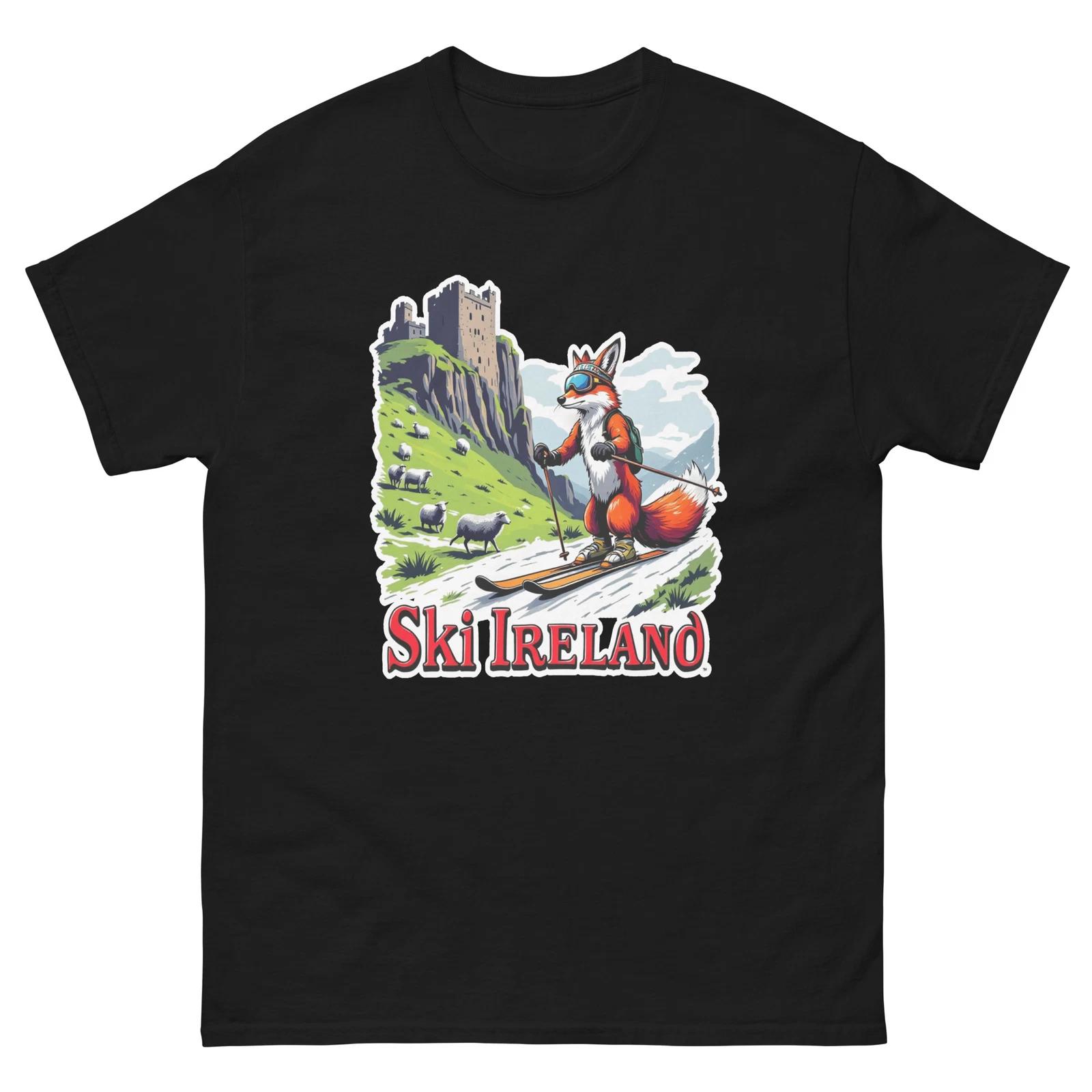 Ski Ireland Fox Cute Animal Skiing T-Shirt L