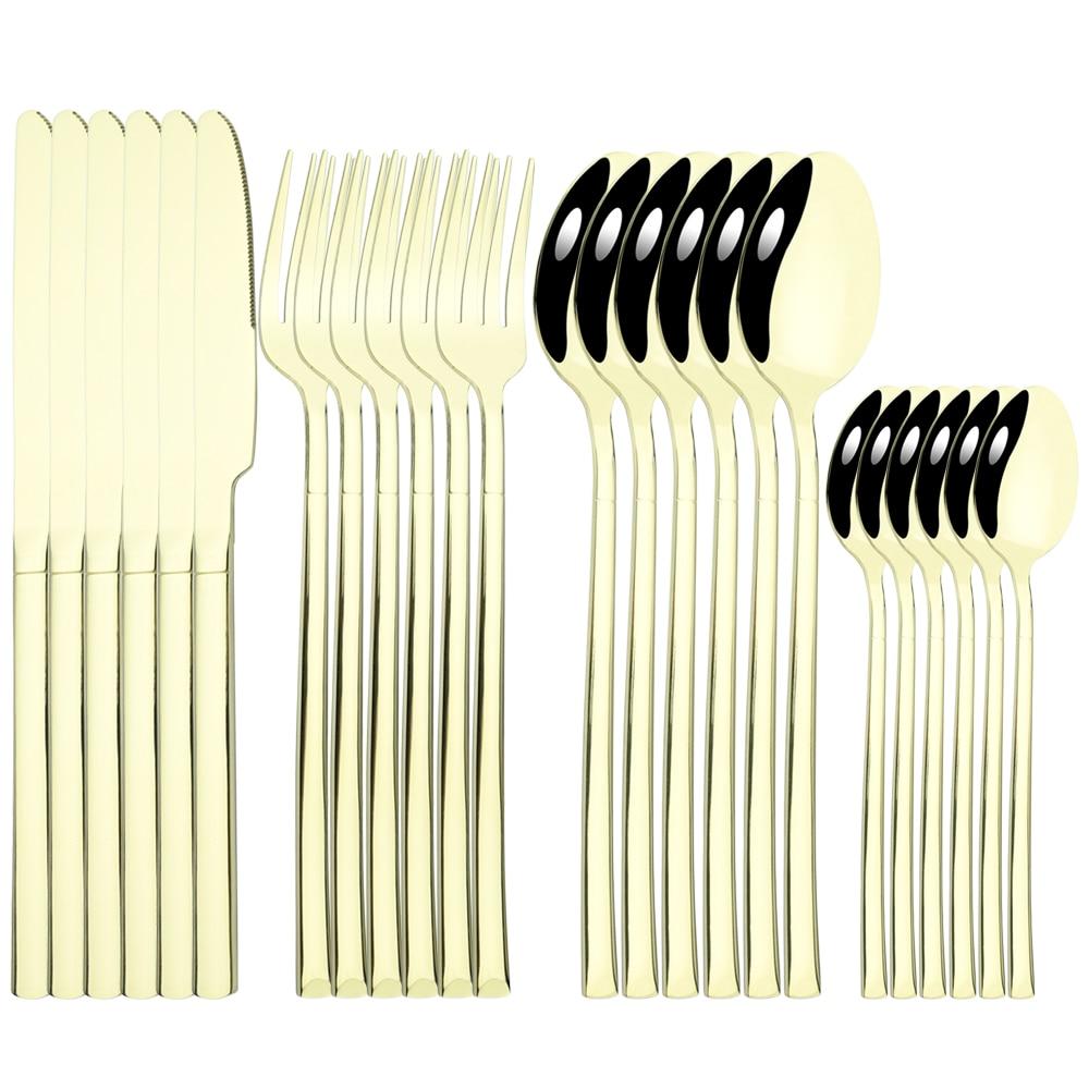 24 Pcs Black Tableware Stainless Steel Cutlery Set Forks Knives Spoons Kitchen Dinner Set Fork Spoon Knife Gold Dinnerware Set
