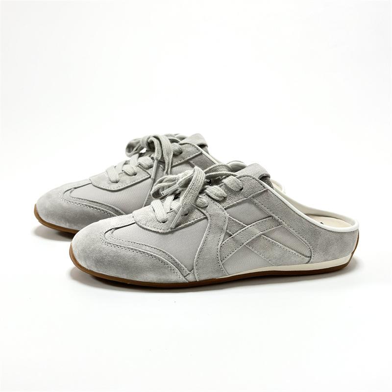 Korean version of German training half slippers for women's summer wear flat bottom color matching leather bag head half slippers without heel l