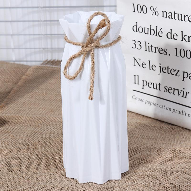Simple Plastic Imitation Ceramic Vase Home Decoration Vase Decoration Crafts Hemp Rope Tied Solid Color Flower Arrangement Vase