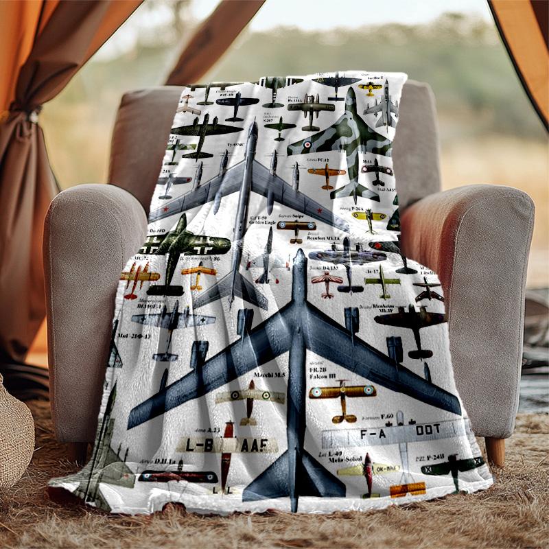 Flaneldecke mit Flugzeugmotiv, Weich, Warm, Ganzjahres-Überwurf, Design für Camping, Autoreisen, Wandern, Sofa, Bett, Büro, Perfektes Geschenk für Partys