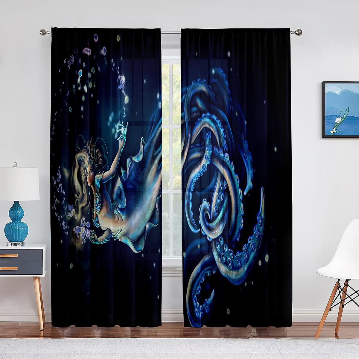 Крутые красные шторы из шифона-вуали с морским осьминогом для декора гостиной — фото 14