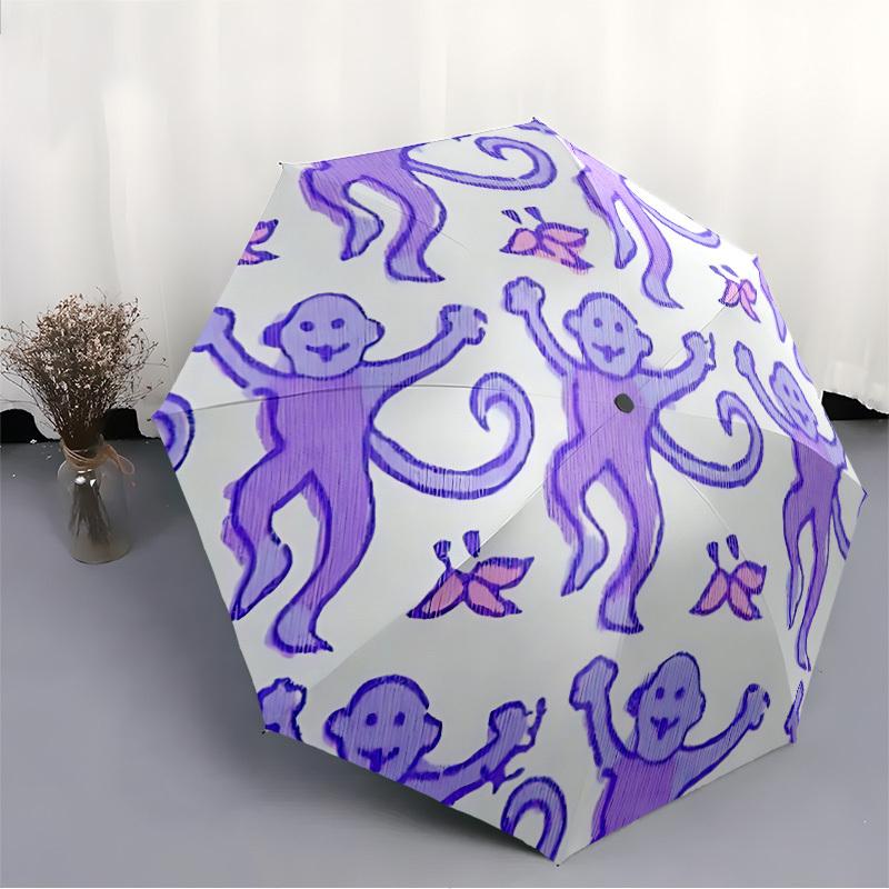 1pc Monkey Pattern Automatic Open/close Folding Umbrella, Compact Portable Travel Umbrella yy251230167