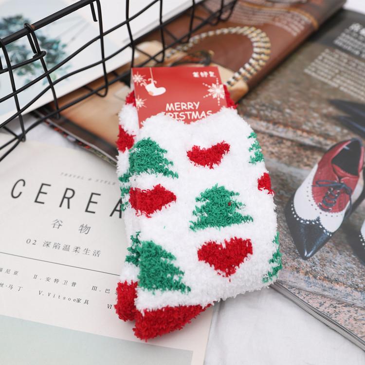 Autumn And Winter Coral Fleece Christmas Women'S Socks Home Heating Floor Socks Chinese New Year Festive Big Red Socks Female Cartoon Elk Socks