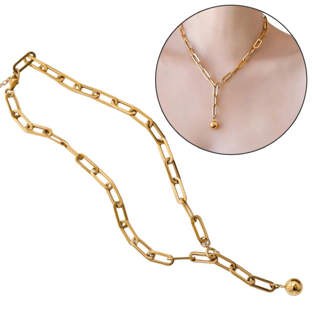 Gold Paperclip Necklace Adjustable Sweater Chain Necklace Metal Choker Necklace  Women's Jewelry