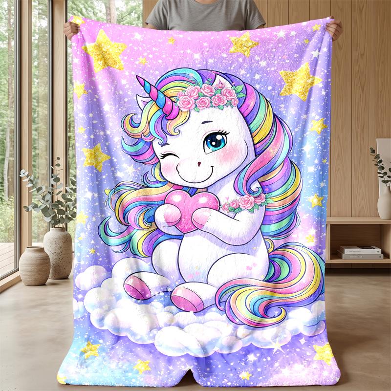 Rainbow Mane Unicorn Among Roses Theme blanket Lightweight Warm Flannel Blanket Decorative Throw Blanket for Home Decoration