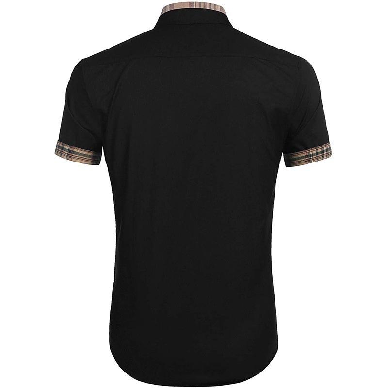 Men's Summer Casual Button Down Shirt Fashion with Plaid Trim Pocket Detail Short Sleeve