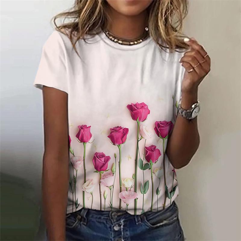 3D Print T Shirt Summer Street Heart Tees Fashionable Tee Minimalist Pattern Women's T Shirt Round Neck Short Sleeved Top