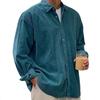 Camicia Casual Larga da Uomo in Velluto a Coste Europeo e Americano, Colore Unito, con Collo a Revers in Velluto a Coste