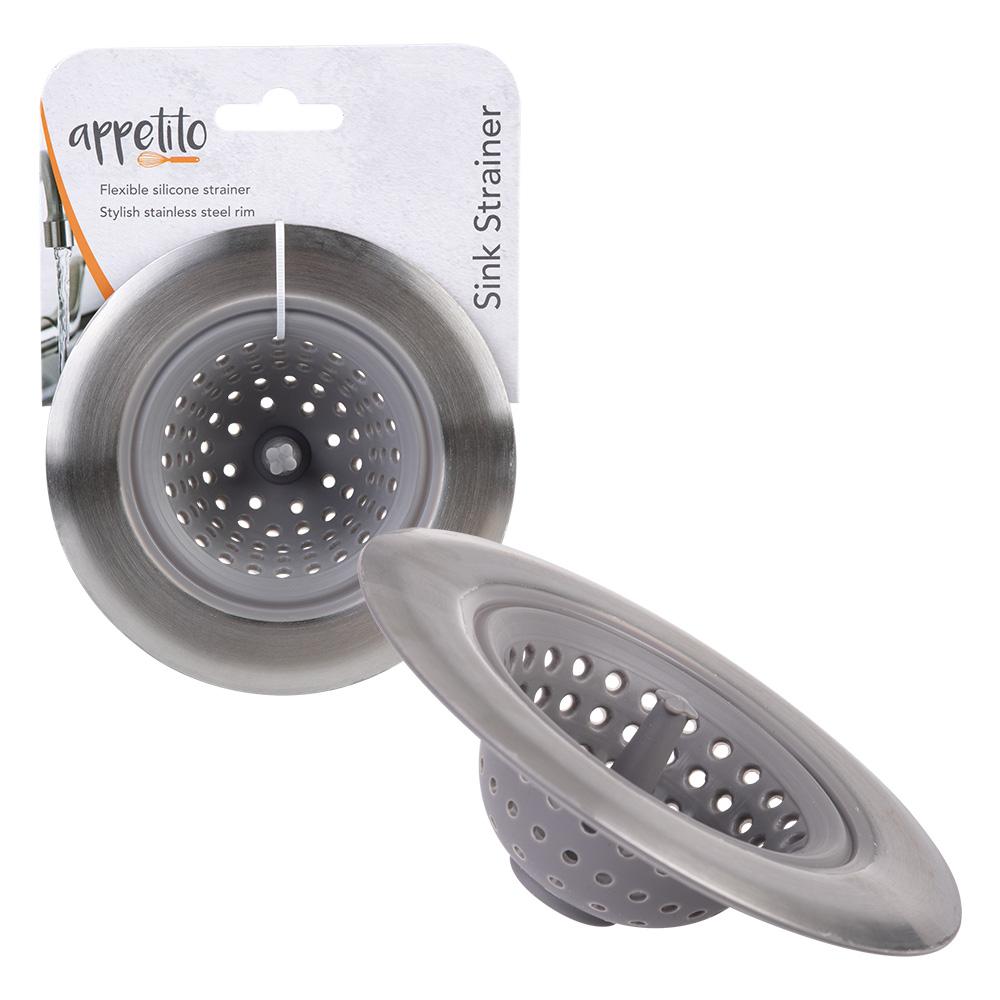 Appetito Paslanmaz Çelik ve Silikon Lavabo Süzgeci (gri)