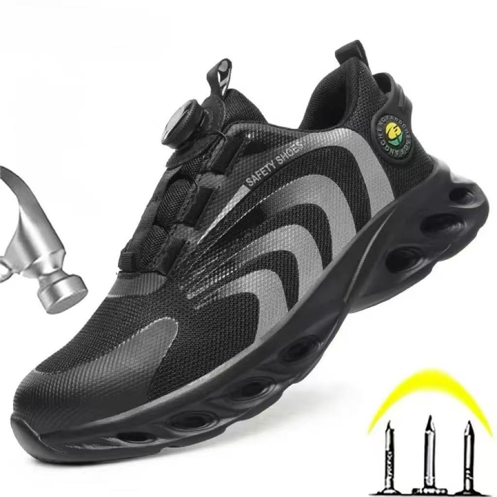 Men Safety Shoes Rotary Buckle Sneakers Puncture-Proof Anti-smash Steel Toe Shoes Indestructible Protective Shoes Work Boots Men