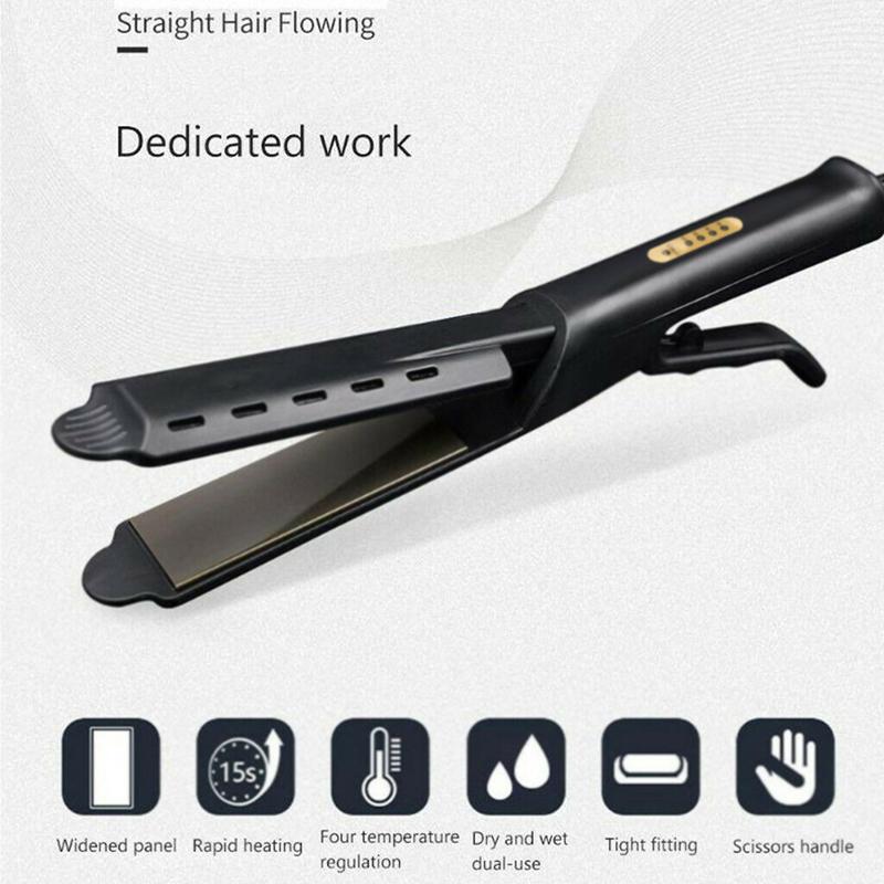 Portable Hot Comb Straightener Wide Plate Ionic Flat Iron Professional Steam Hair Straightener