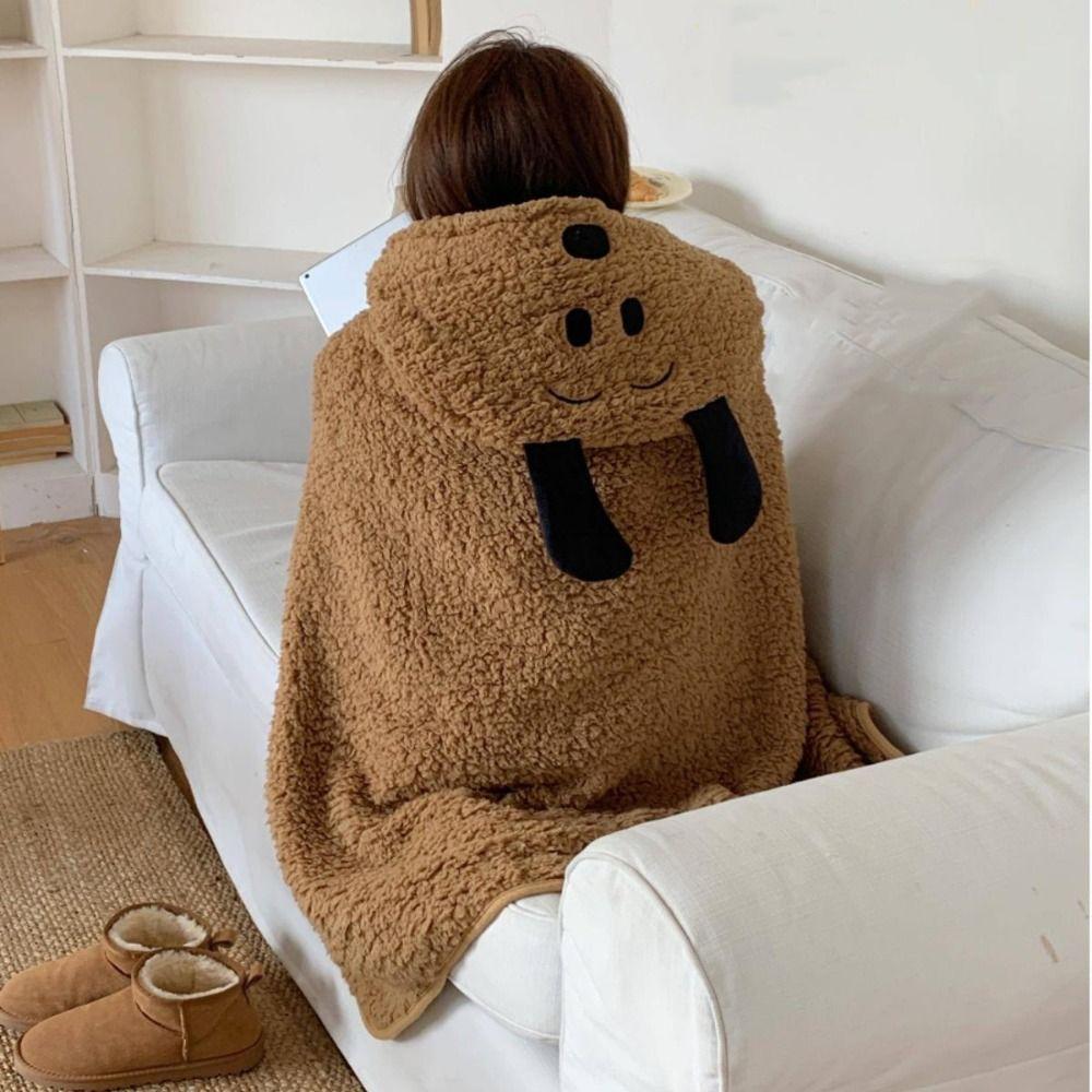 Soft Bear Hooded Blanket Fleece Material Blanket Shawl Winter Wearable Blanket  Living Room