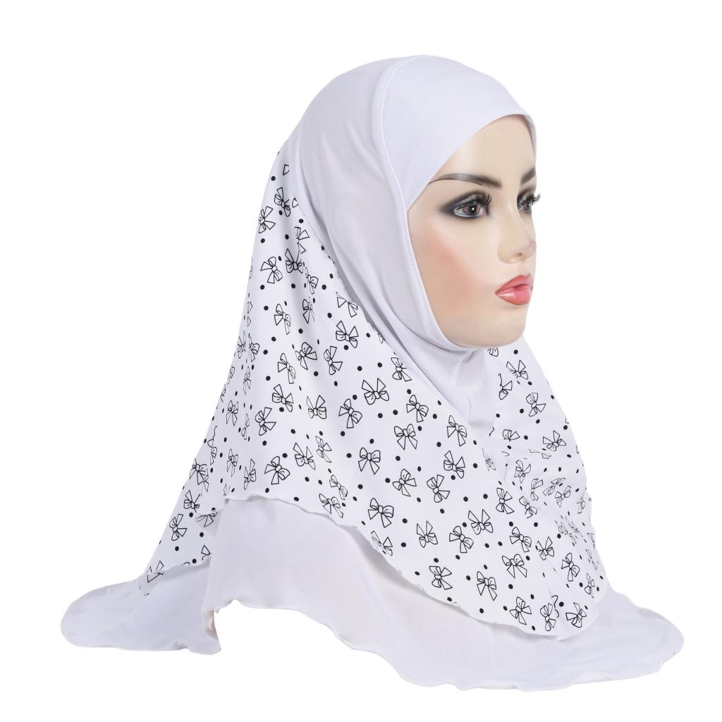 

H326 Teenage girls medium size 65*60cm pray hijab with chiffon prints muslim scarf islamic headscarf hat amira pull on headwrap білий
