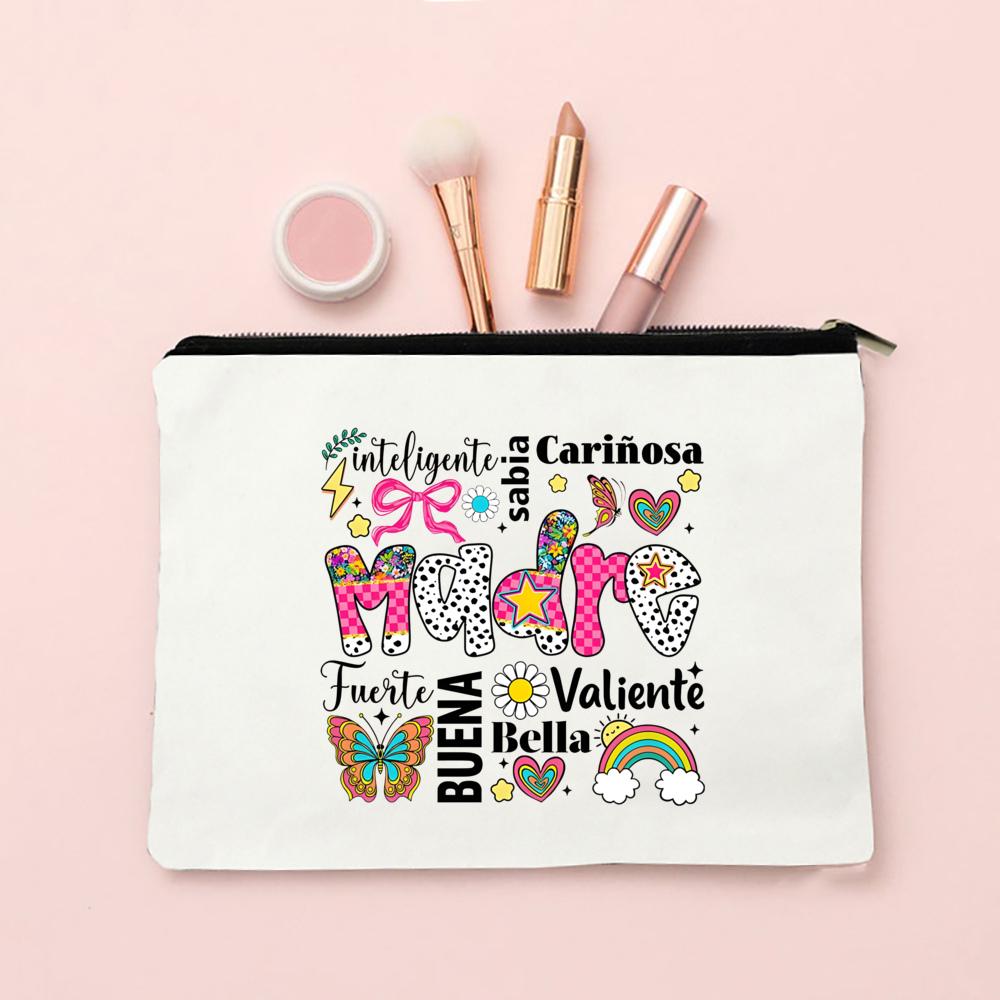 Spanish Printed Makeup Bag Travel Neceser Toiletries Storage Bag Female Canvas Cosmetic Bags Birthday Mother's Day Gift for Mom