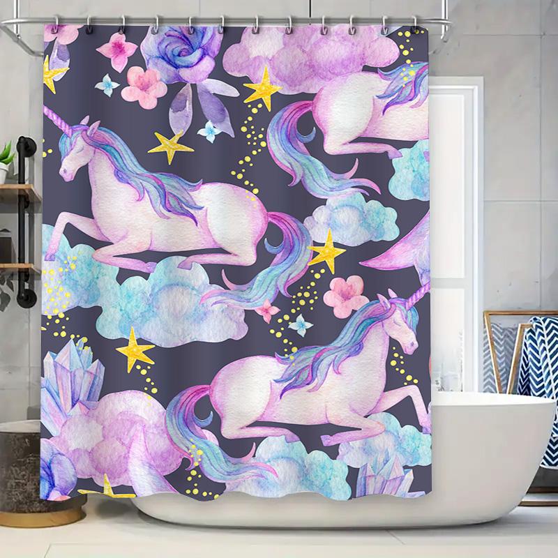 

Красочная шторка для душа с единорогом, Фэнтезийные облака, Кристаллы, Декоративная, Водонепроницаемая, Коврик для ванной, Брезент для детей, Аксессуары для ванной комнаты для девочек 90x180cm