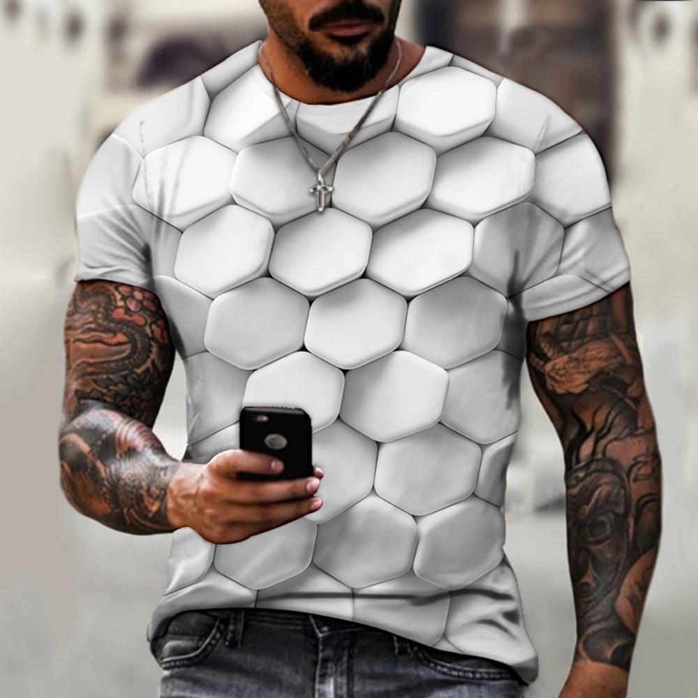 Men's T-shirt 3D Optical Illusion Printed Short Sleeved Top, Fashionable Gradient Harajuku Street Wear, Hip-hop Trend Oversized T-shirt