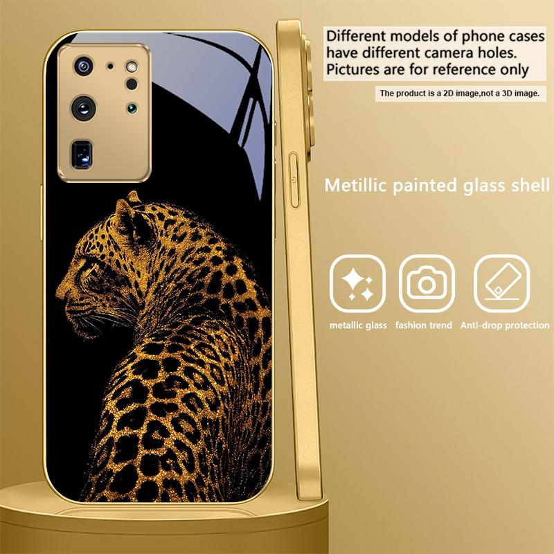 Leopard Background Black For Samsung Galaxy S26 S20 FE S21 S22 S23 Plus S24 Ultra S25Ultra S21+ S22Plus Golden Glass Phone Case