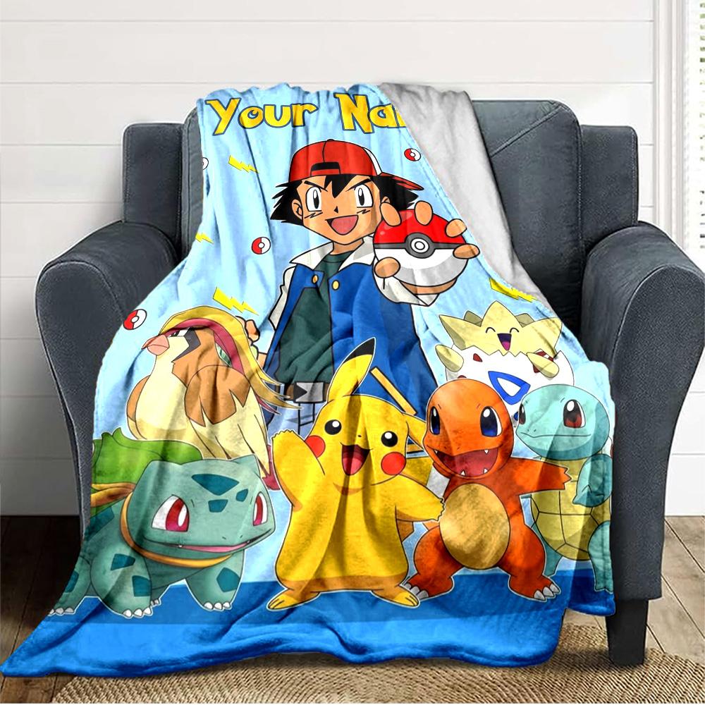 Name Custom Pocket Monster Print Flannel Blanket High Quality Warm Comfortable Cover for All Seasons Perfect for Gifts Home Decor
