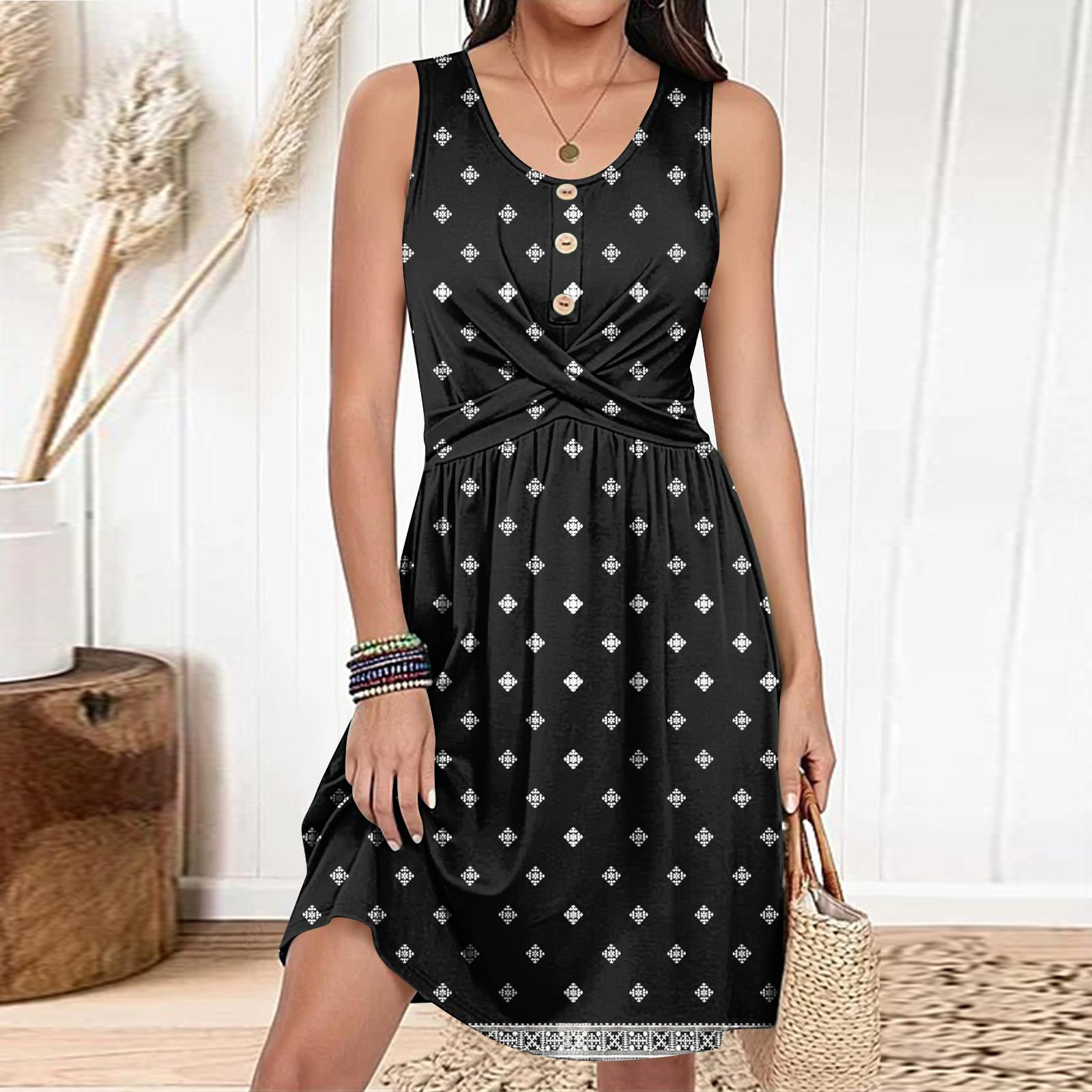 

Женское повседневное модное платье с круглым вырезом без рукавов, облегающее платье L чёрный