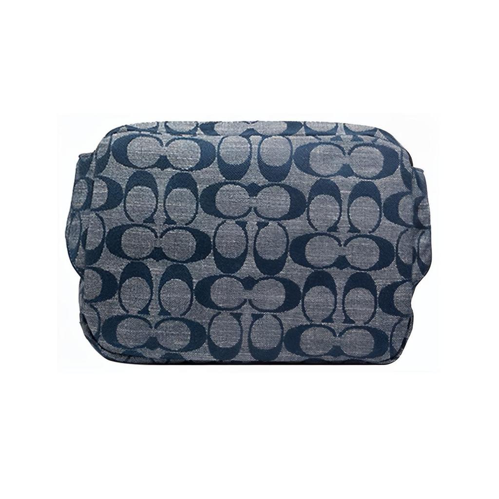 Coach Cargo 18 Chambray Floral Print Canvas And Leather Shoulder Bag Women Shoulder Bag Denim-Blue 3236-B4CB