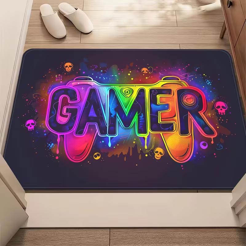 

Game Theme Door Mat Neon Gradient Skull Gaming Mat Entrance Floor Rug Anti-Slip Durable Non-Slip Welcome Mat for Gaming Room 40x60cm