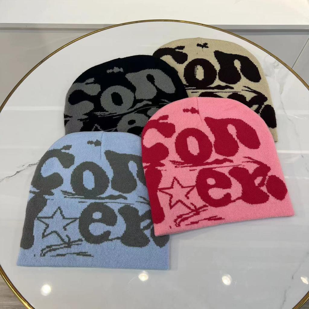 Y2K Girls Harajuku Style Slouchy Beanies for Women Jacquard Hat Versatile Hip-Hop Beanie Hat Skull Cap Turbans