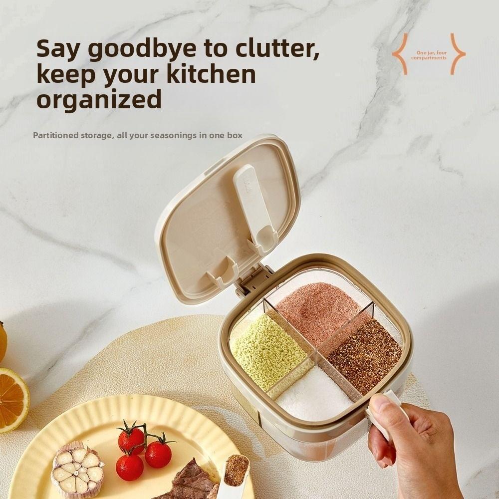 4 Grids Sugar and Salt Container Push-type Condiment Storage Container  Kitchen Supplies