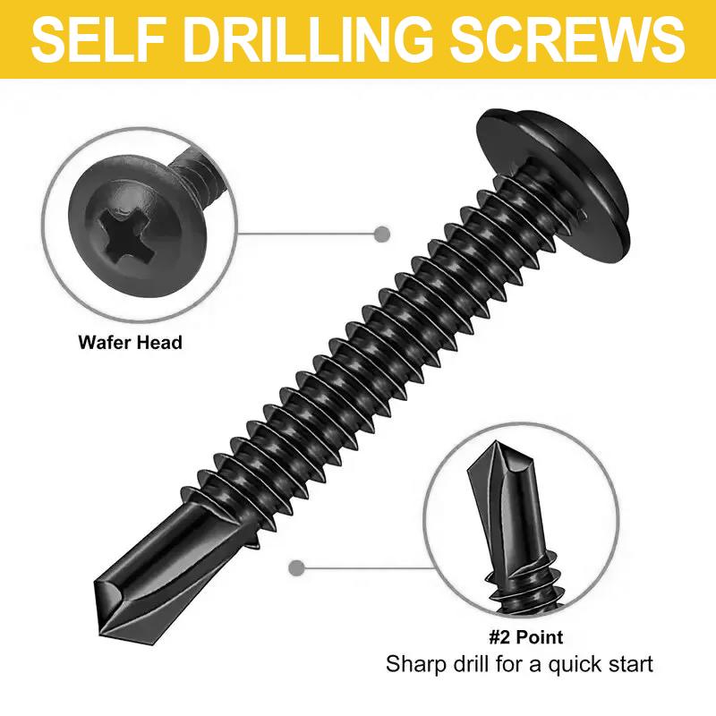 235Pcs carbon steel black round head with buffer drill screw