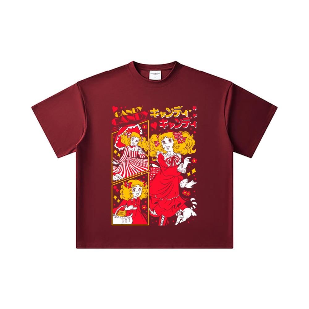 T-shirt unisexe en coton épais 260 g/m², fil double 32, 100 % coton, impression Candy Candy V2