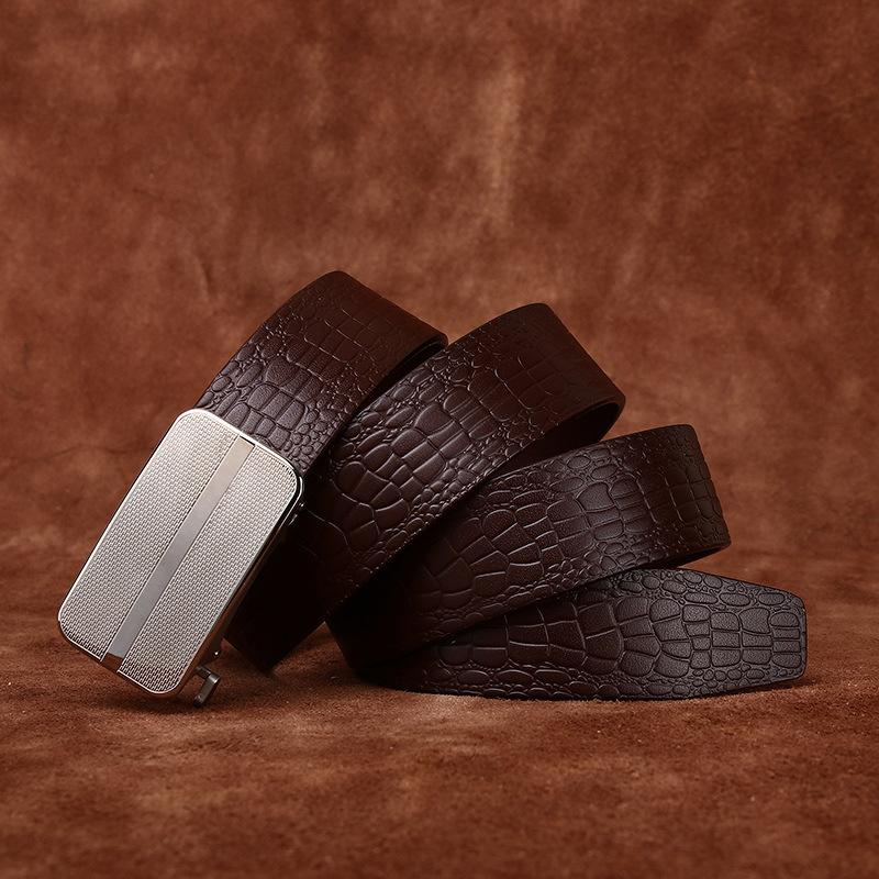 Fashion Trend Crocodile Pattern Stainless Steel Automatic Buckle Belt Men'S Genuine Leather First Layer Cowhide Business Dress Pants Belt