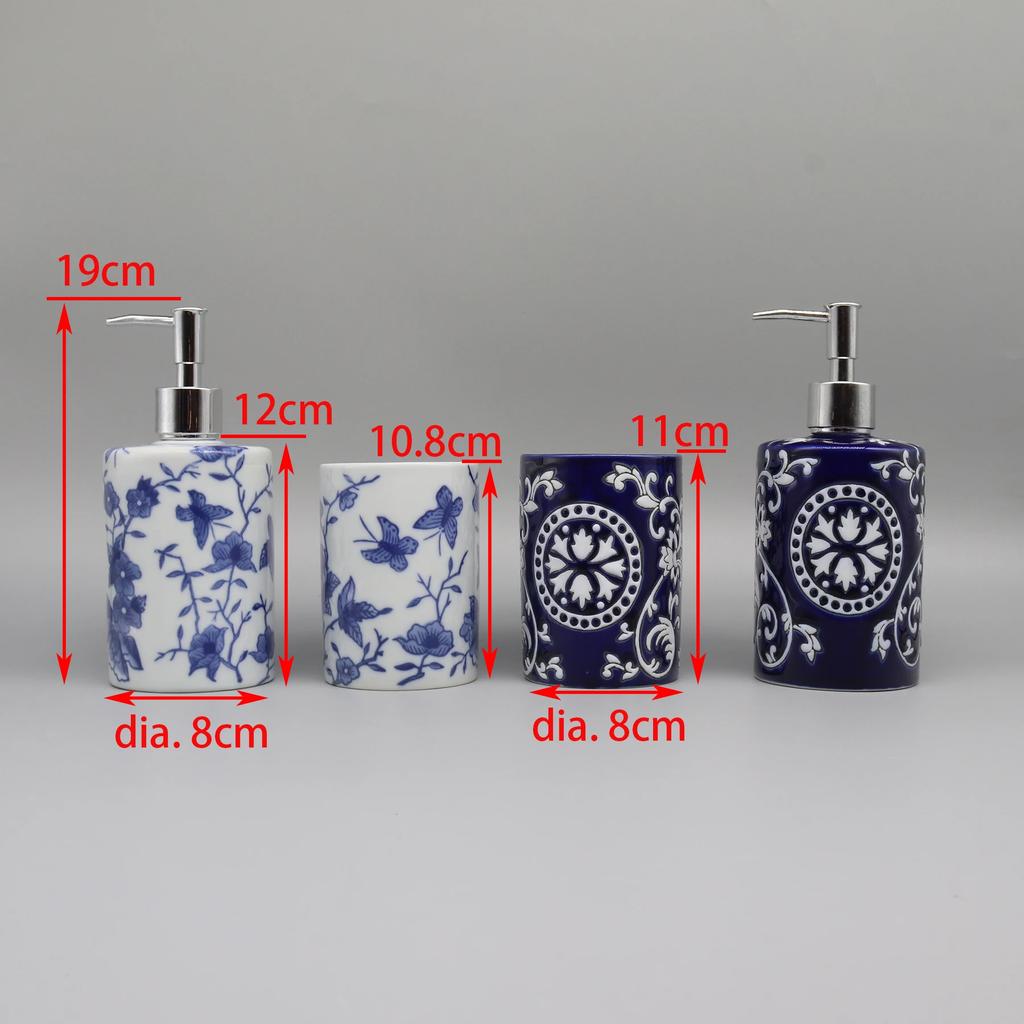 Liquid Soap Dispenser, Blue & White Ceramic, Bathroom Accessory
