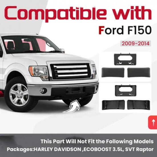 Front Bumper License Plate Bracket & Guards Pads Cap For 2009-2014 Ford F150