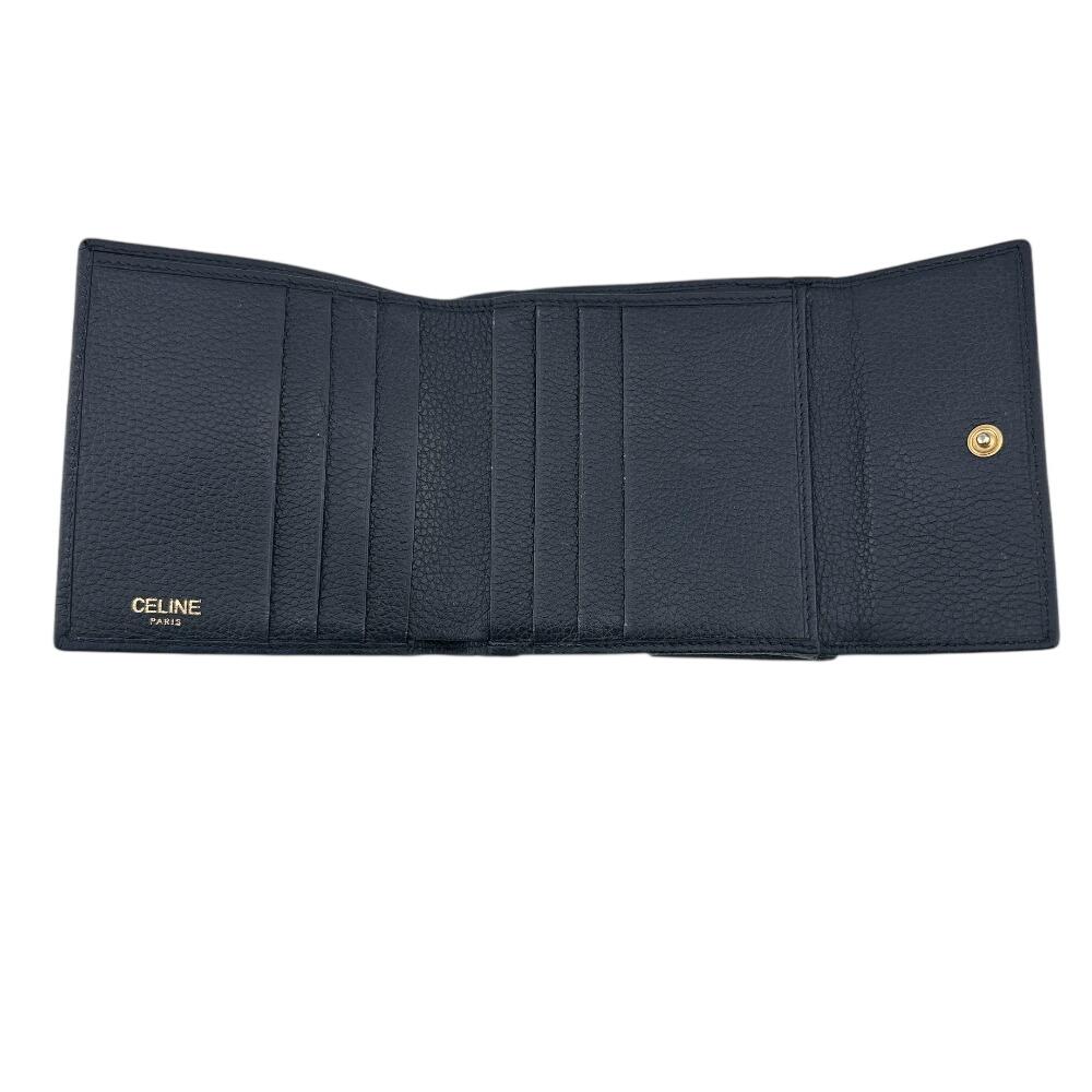CELINE Circle logo leather Tri-fold wallet Navy leather Used