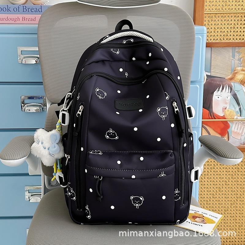 Schoolbag Korean version of small fresh schoolbag Japanese princess versatile cute polka dot men's and women's printed junior high school students