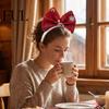 Decorative Snowflakes Headwear Sparkling Glitter Christmas Bow Headband for Women Girls, Giant Bowknot Hair Outfit Accessories with Snowflake Gift Box