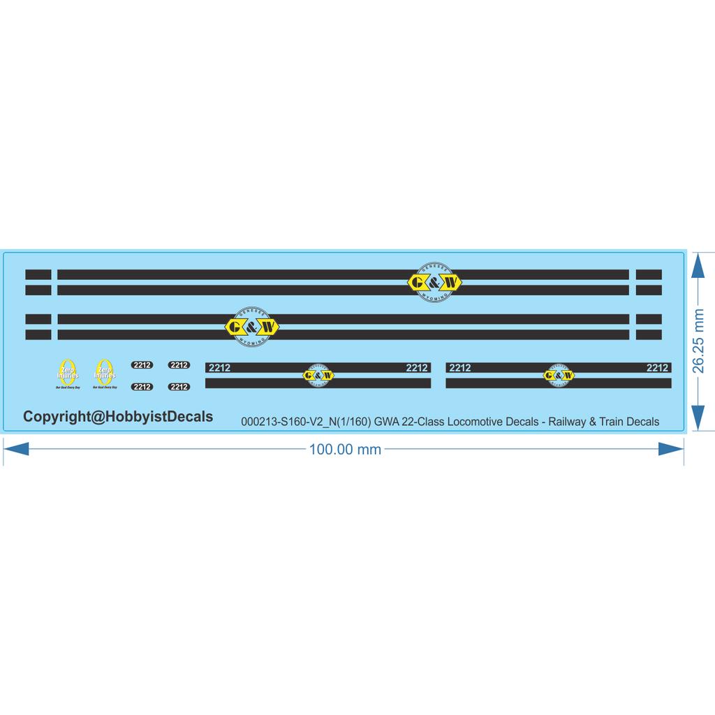 GWA 22-Class Locomotive Decals - HO (1/87) N (1/160) - Railway & Train Decals