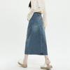 Eleganter Design-Sinn Schlitz-Tasche Damen Vintage Hohe Taille Schlitz Paket Hüfte Mittel Lang A-Linie Vielseitig Bequem Mode Denim Bustier Rock