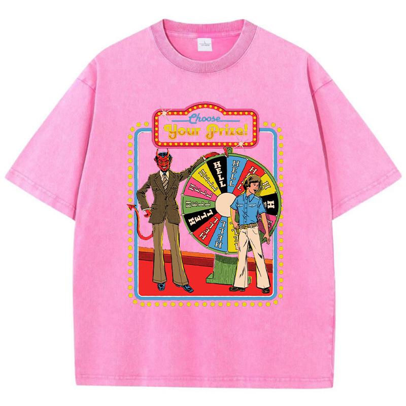 Your Prize Comic Print Women Wash T-Shirt Summer Casual Distress T Shirts Street Short Sleeve Breathable Soft Clothes